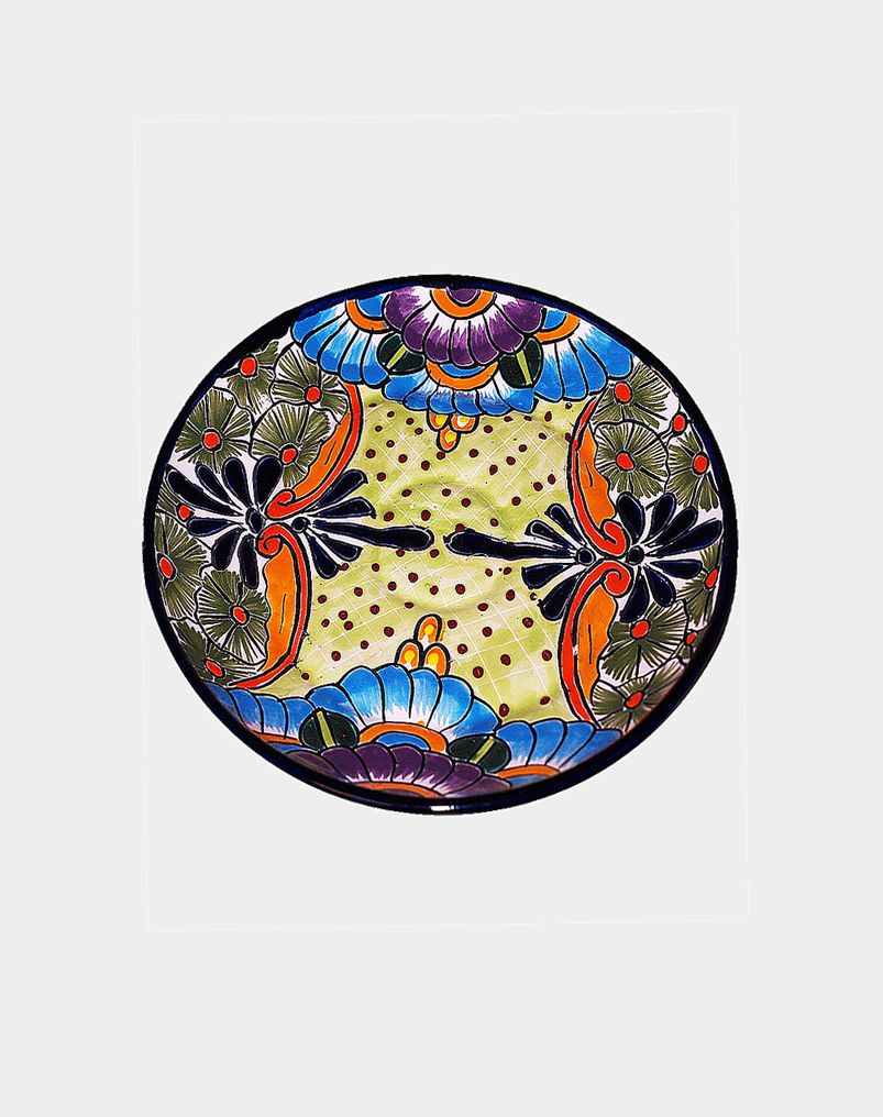 This gorgeous Talavera plate from Mexico is hand painted in brilliant colors. This plate is perfect for wall decor or will sit well on your living room table.