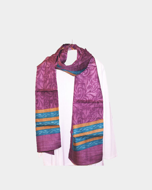 Block Printed Maroon Silk Scarf