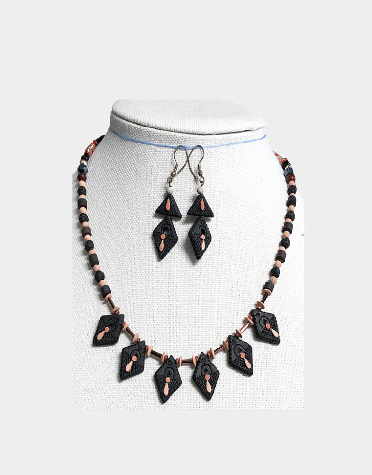 Black Terracotta Beaded Jewelry Set Handcrafted Jewelry Set