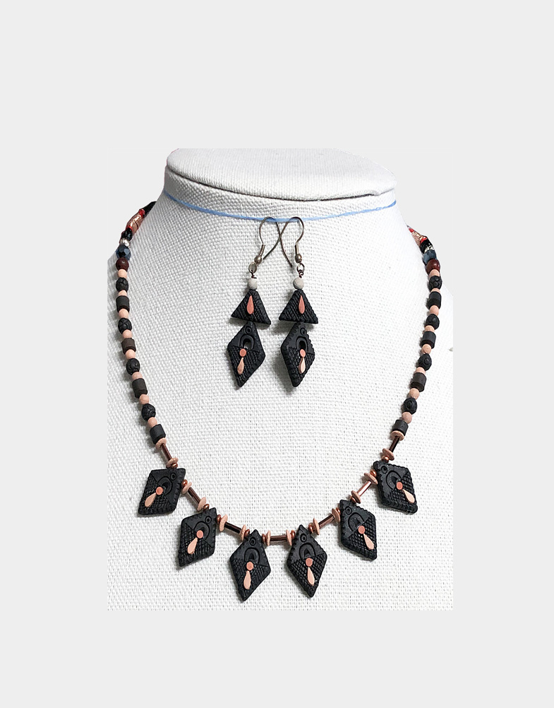 Black Terracotta Jewelry Set, Earrings and Necklace Jewelry Set, Handmade Beads, Matching Necklace, Jewelry Set made in USA