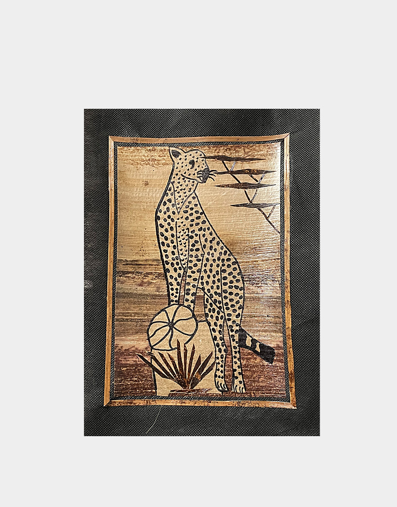 Shop banana leaf wall art, unframed Cheetah paintings from Kenya, Africa. Each banana leaf wall art is a collage of individual banana leaves. Free shipping at Craft Montaz.