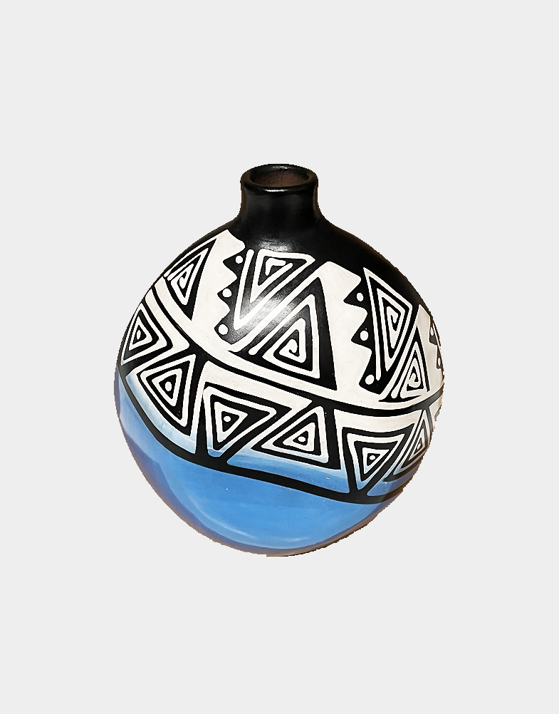 This pottery vase artwork is fully handcrafted in black base and other bright colors. This special pottery is made in Chulucanas town in Peru. Free Shipping.