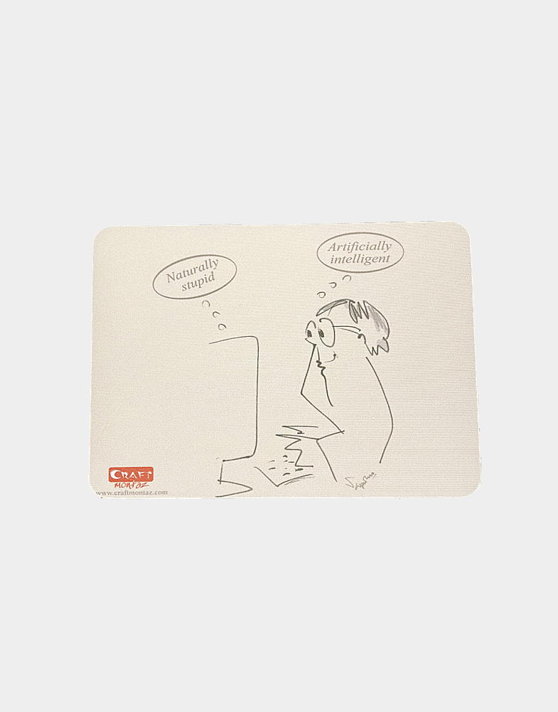Add fun to your work table with this unique mouse pad featuring a popular cartoon on Artificial Intelligence (AI) by Suparno. Ideal for gifting f