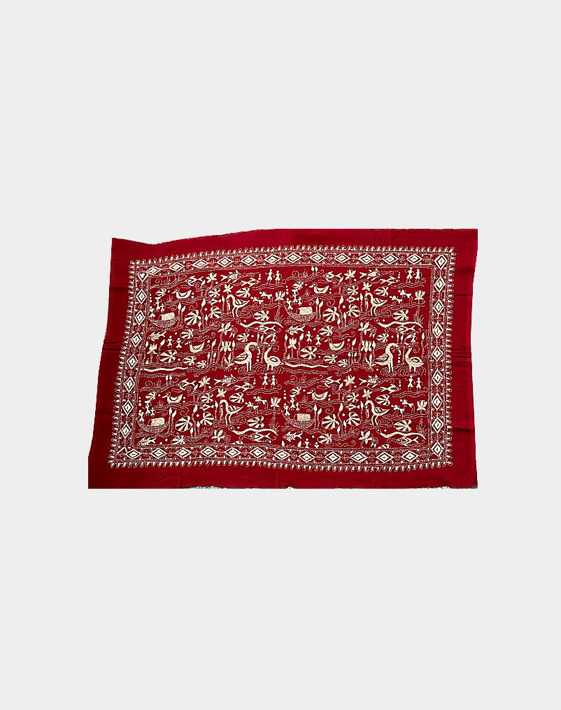 This tapestry textile is exclusively hand embroidered on red cotton material. Can be framed and used as a wall mount in your living room. Free shipping always!