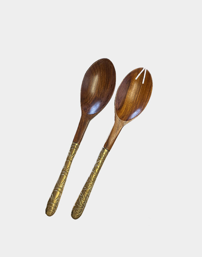 Wooden Salad Server with Brass Metal Handles Craft Montaz