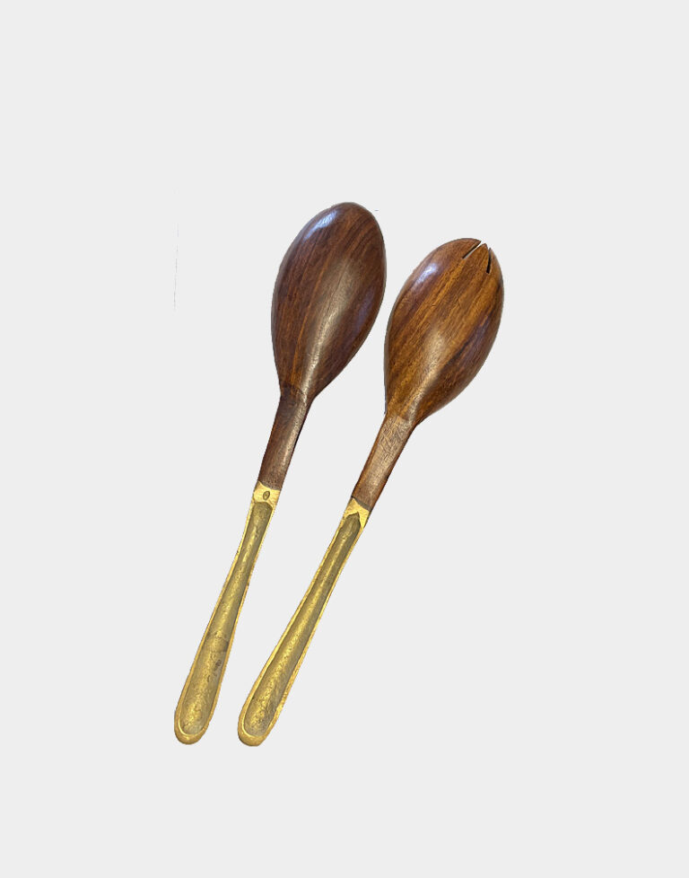 Wooden Salad Server with Brass Metal Handles Craft Montaz