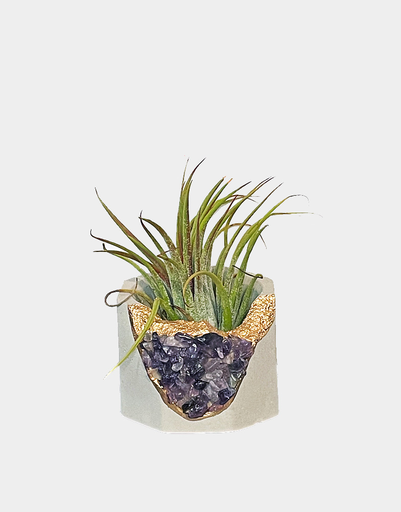 These small planters are octagonal shaped and one ornamented with amethyst crystal and other with green gemstones. handmade product from USA. Buy now!!